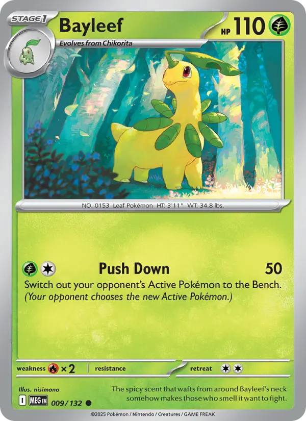 Bayleef Common Pokemon card #009 from Mega Evolution