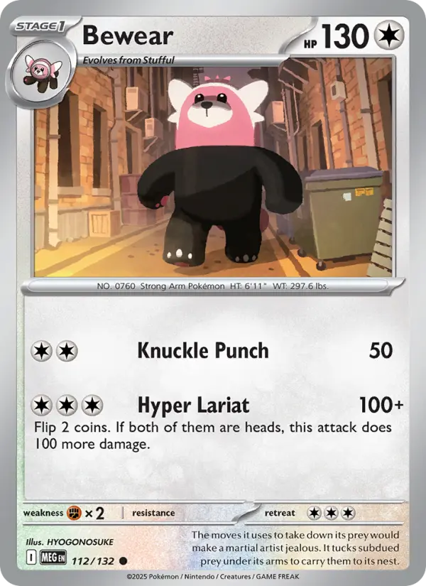 Bewear Common Pokemon card #112 from Mega Evolution