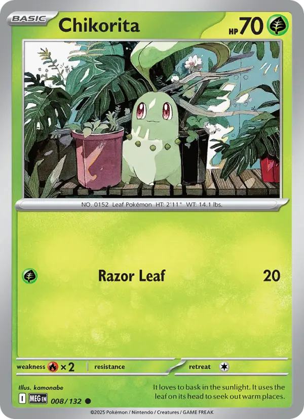 Chikorita Common Pokemon card #008 from Mega Evolution