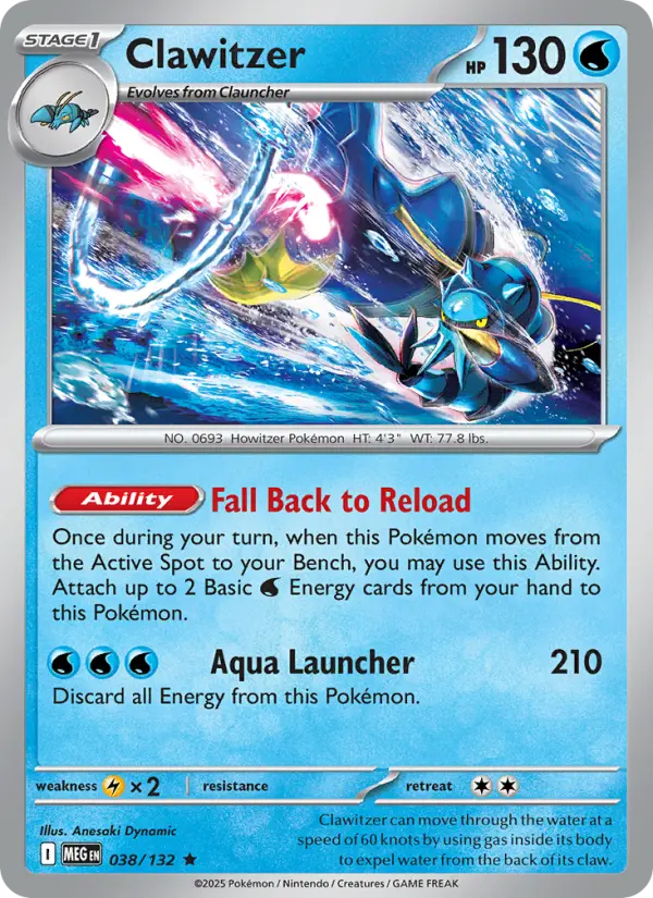 Clawitzer Rare Pokemon card #038 from Mega Evolution