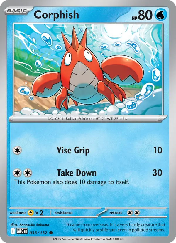 Corphish Common Pokemon card #033 from Mega Evolution
