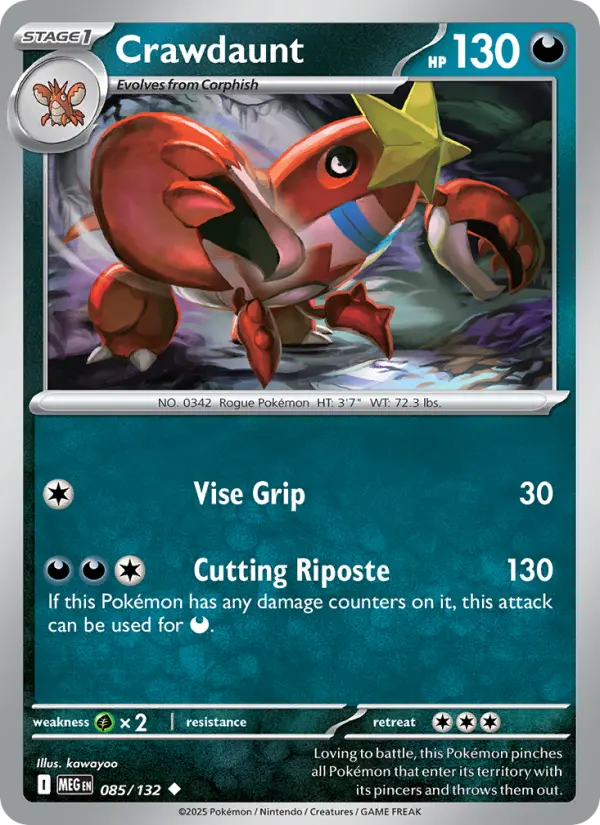 Crawdaunt Uncommon Pokemon card #085 from Mega Evolution