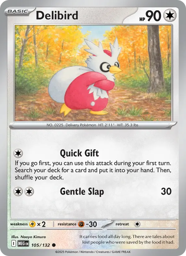 Delibird Common Pokemon card #105 from Mega Evolution