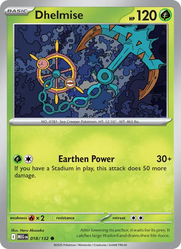Dhelmise Common Pokemon card #018 from Mega Evolution