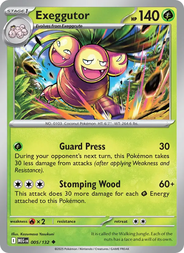 Exeggutor Uncommon Pokemon card #005 from Mega Evolution
