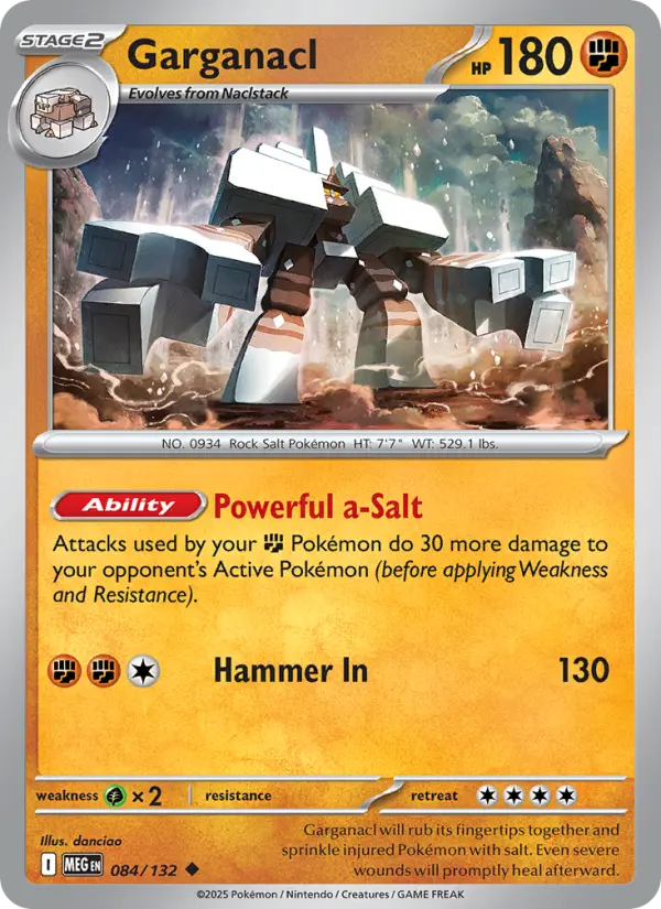 Garganacl Uncommon Pokemon card #084 from Mega Evolution
