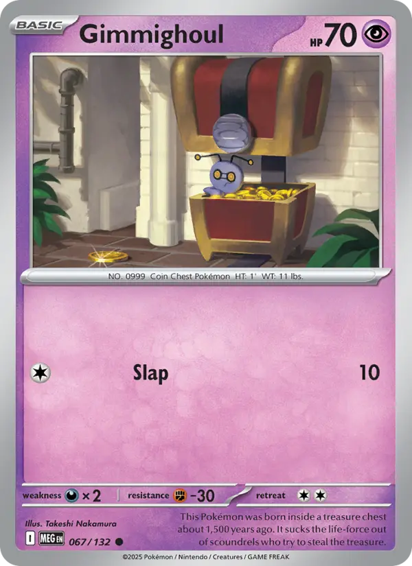 Gimmighoul Common Pokemon card #067 from Mega Evolution