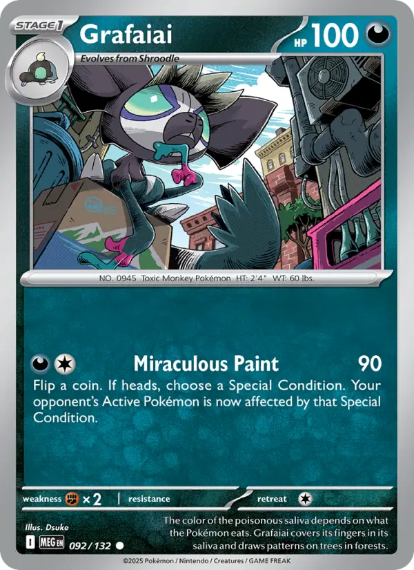 Grafaiai Common Pokemon card #092 from Mega Evolution