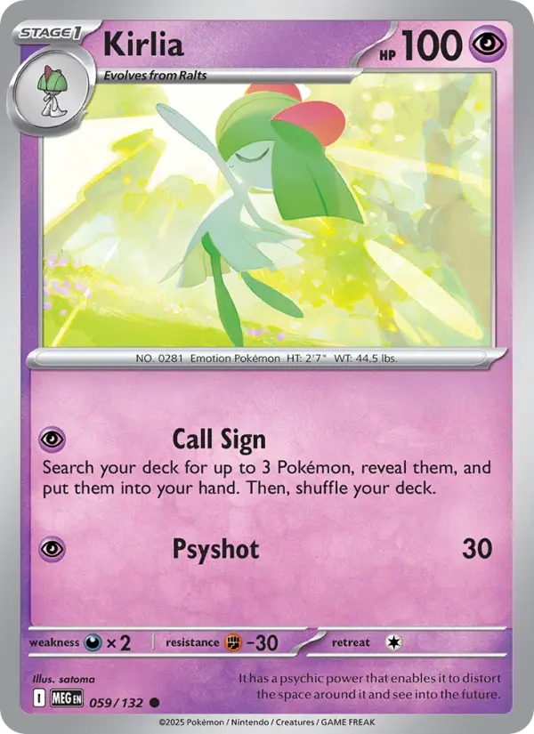 Kirlia Common Pokemon card #059 from Mega Evolution