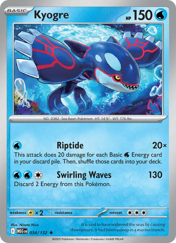 Kyogre Rare Pokemon card #034 from Mega Evolution