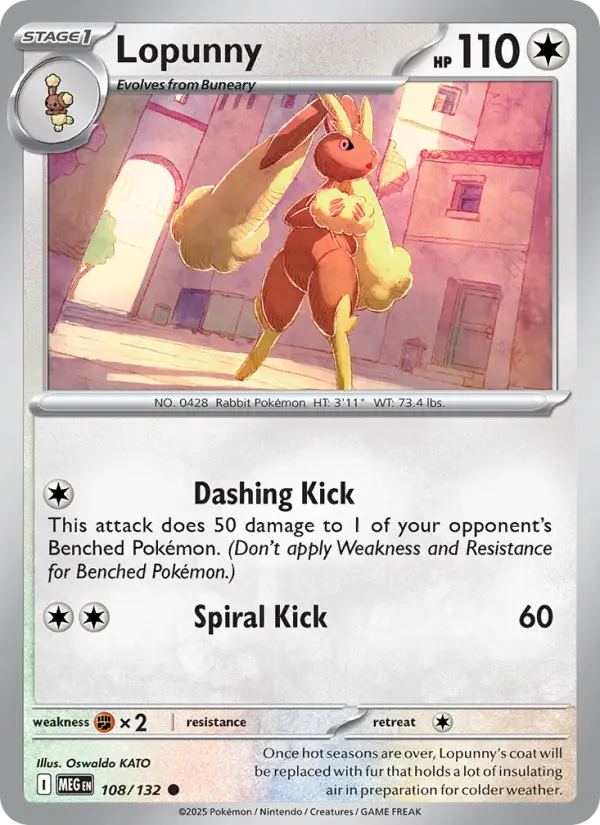 Lopunny Common Pokemon card #108 from Mega Evolution