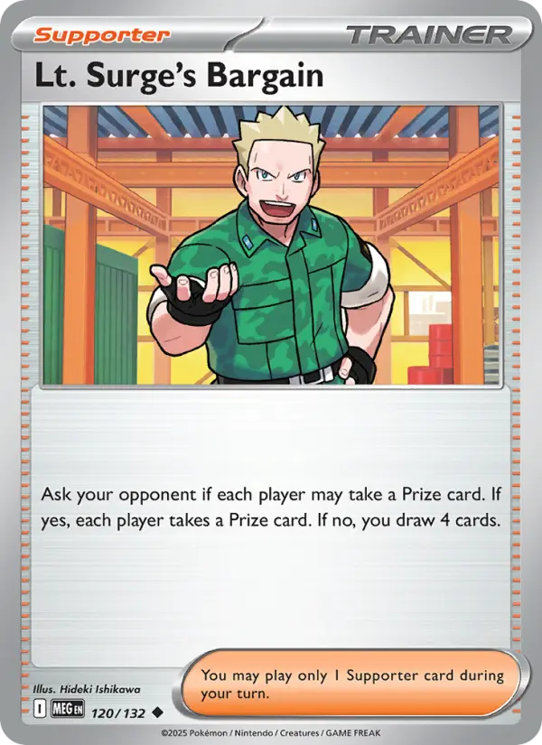Lt. Surge's Bargain Uncommon Pokemon card #120 from Mega Evolution