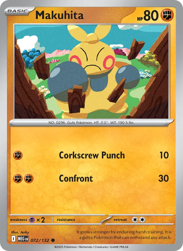 Makuhita Common Pokemon card #072 from Mega Evolution
