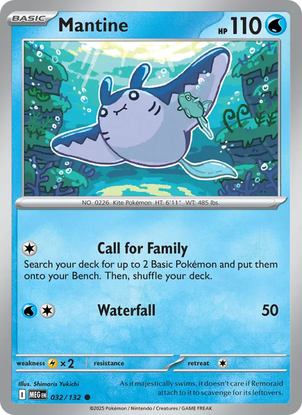 Mantine Common Pokemon card #032 from Mega Evolution