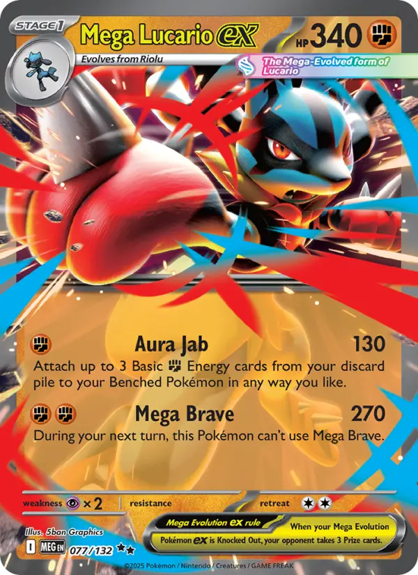 Mega Lucario ex Double rare Pokemon card #077 from Mega Evolution