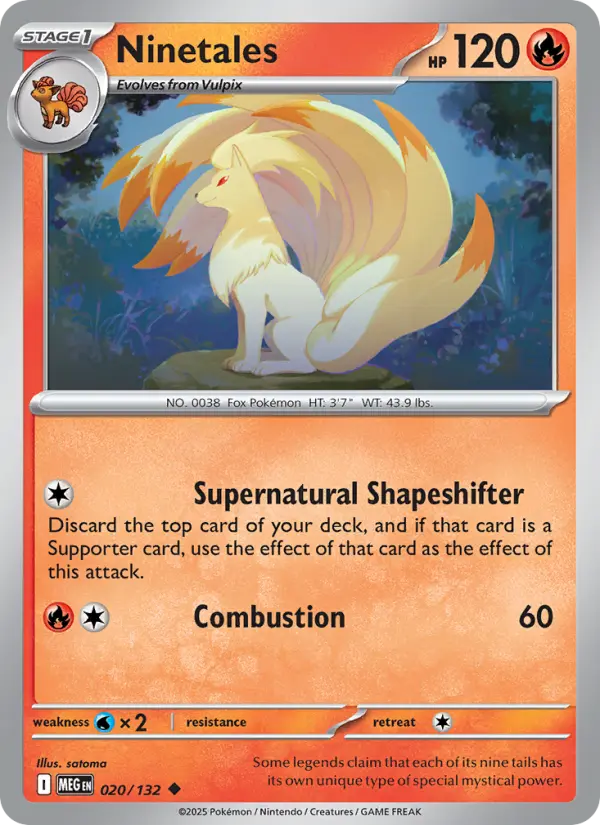 Ninetales Uncommon Pokemon card #020 from Mega Evolution