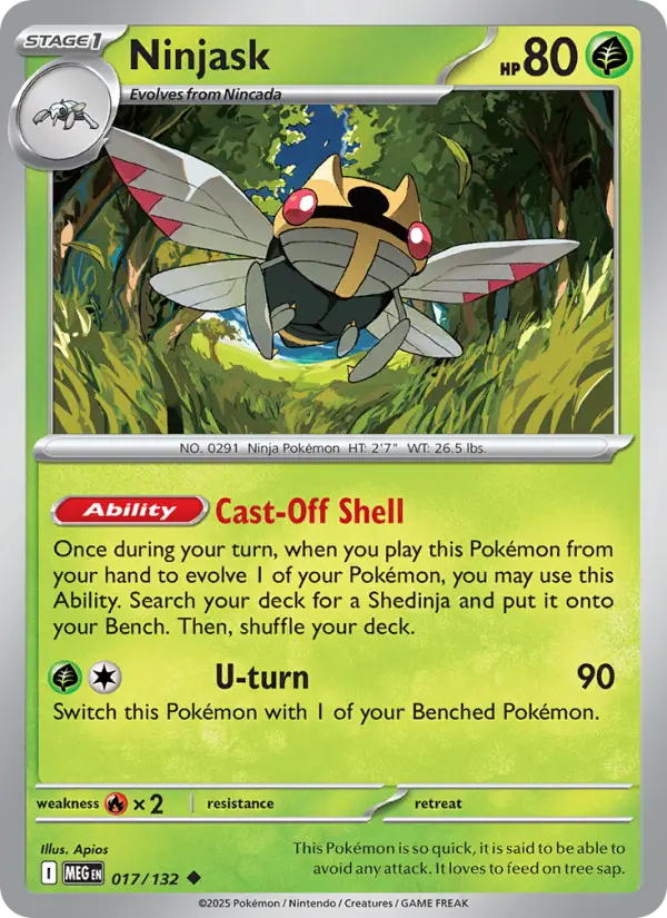 Ninjask Uncommon Pokemon card #017 from Mega Evolution