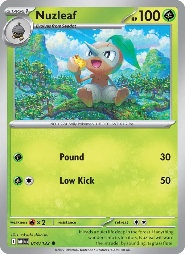 Nuzleaf Common Pokemon card #014 from Mega Evolution