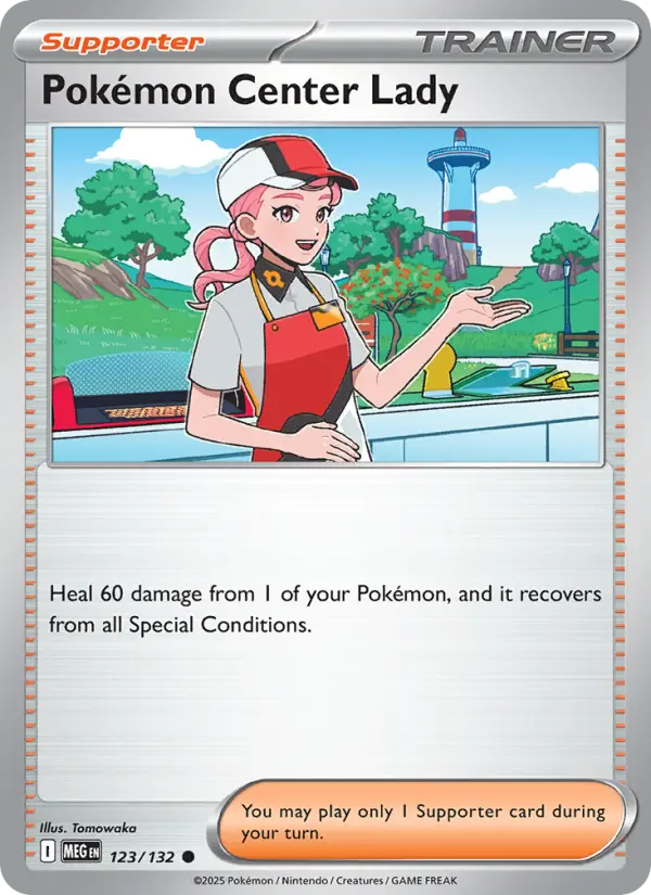 Pokémon Center Lady Common Pokemon card #123 from Mega Evolution