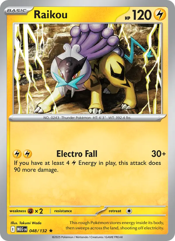 Raikou Rare Pokemon card #048 from Mega Evolution