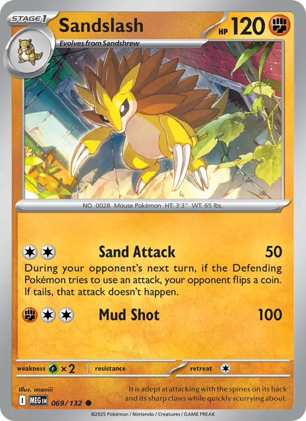 Sandslash Common Pokemon card #069 from Mega Evolution