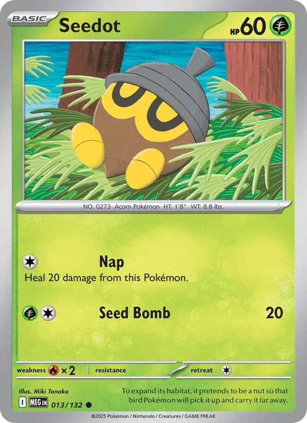 Seedot Common Pokemon card #013 from Mega Evolution