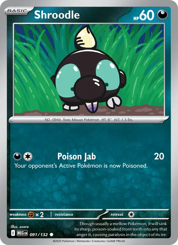 Shroodle Common Pokemon card #091 from Mega Evolution