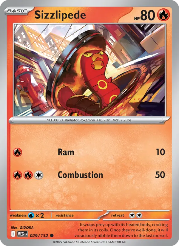 Sizzlipede Common Pokemon card #029 from Mega Evolution