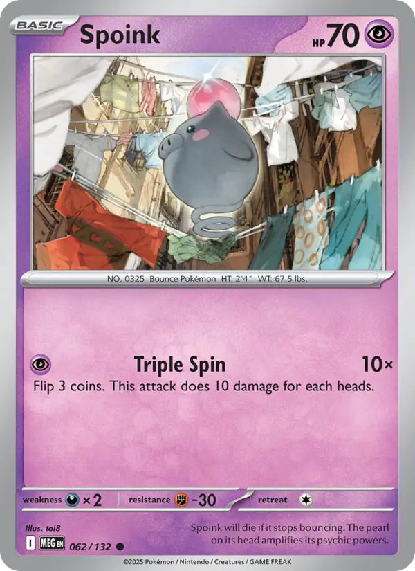 Spoink Common Pokemon card #062 from Mega Evolution