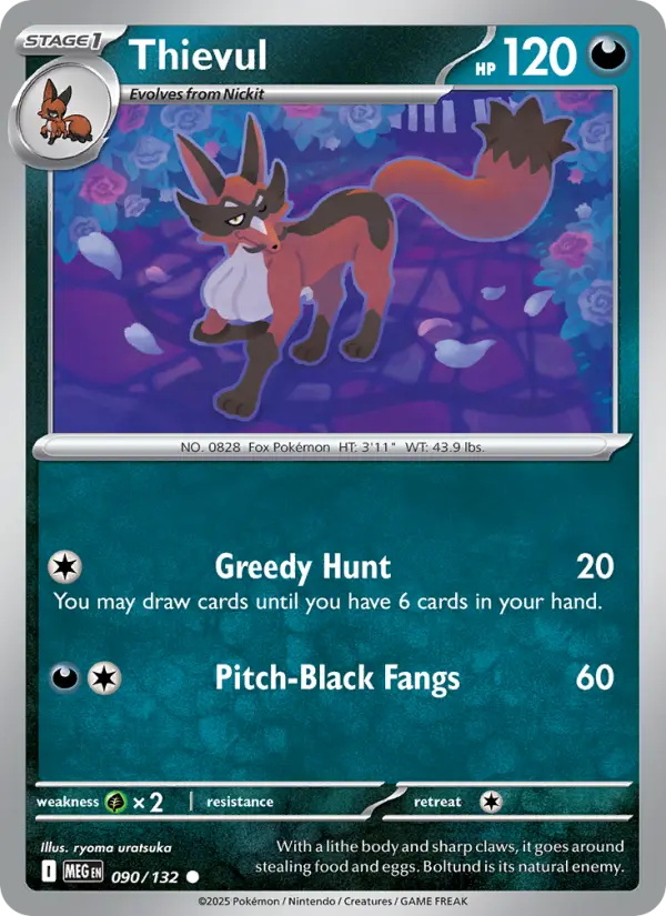 Thievul Common Pokemon card #090 from Mega Evolution