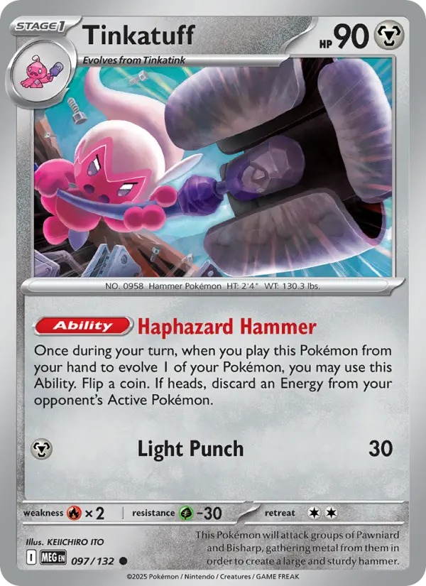 Tinkatuff Common Pokemon card #097 from Mega Evolution