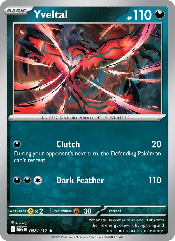 Yveltal Rare Pokemon card #088 from Mega Evolution