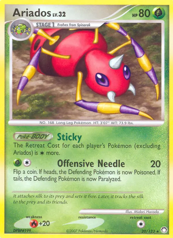 Ariados Rare Pokemon card #20 from Mysterious Treasures