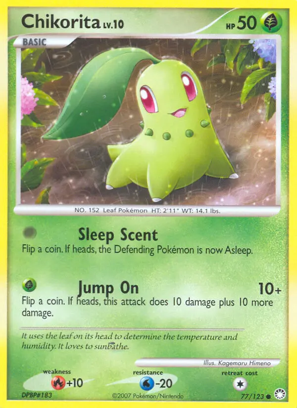 Chikorita Common Pokemon card #77 from Mysterious Treasures