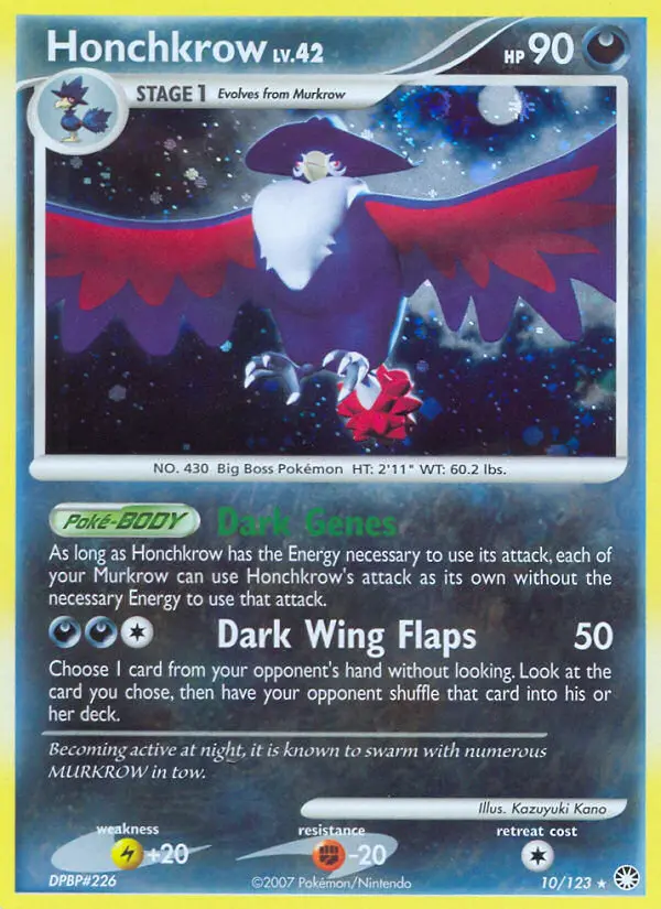 Honchkrow Rare Holo Pokemon card #10 from Mysterious Treasures