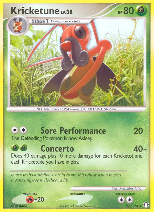 Kricketune Rare Pokemon card #27 from Mysterious Treasures