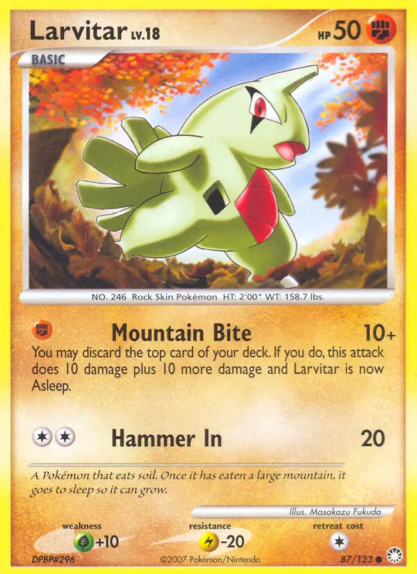Larvitar Common Pokemon card #87 from Mysterious Treasures