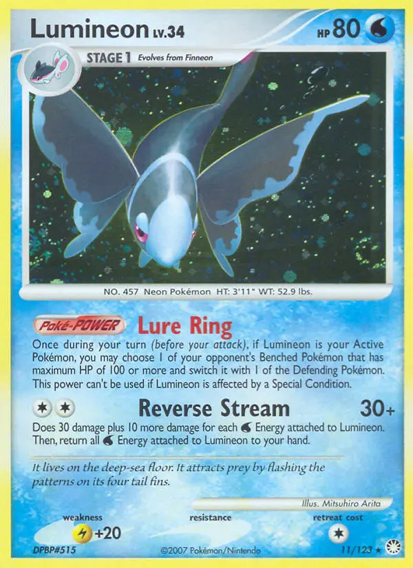 Lumineon Rare Holo Pokemon card #11 from Mysterious Treasures