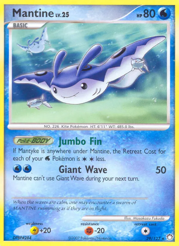 Mantine Rare Pokemon card #29 from Mysterious Treasures