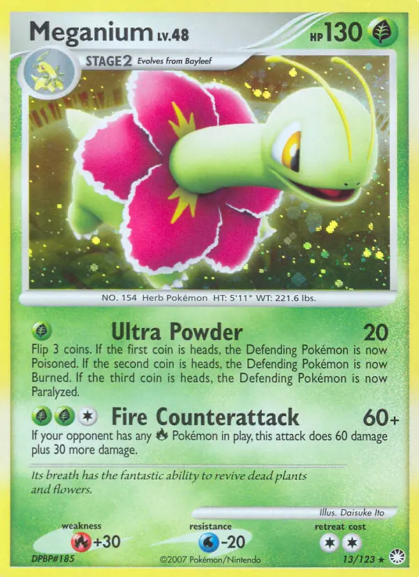 Meganium Rare Holo Pokemon card #13 from Mysterious Treasures