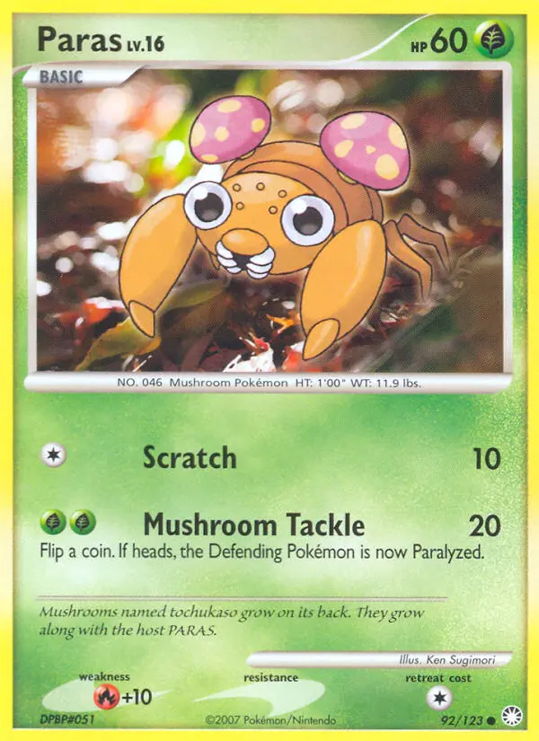 Paras Common Pokemon card #92 from Mysterious Treasures