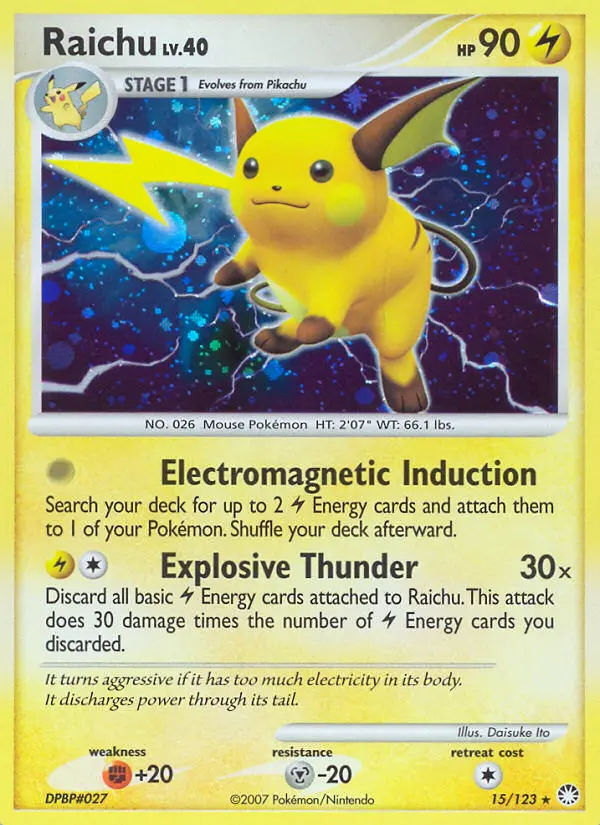 Raichu Rare Holo Pokemon card #15 from Mysterious Treasures
