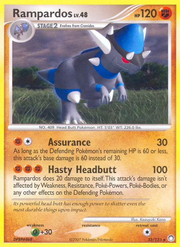 Rampardos Rare Pokemon card #33 from Mysterious Treasures