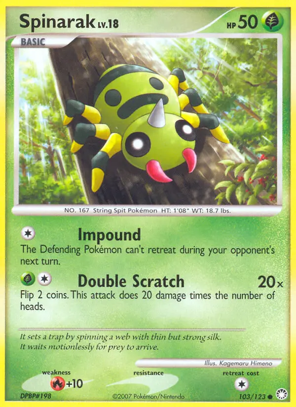 Spinarak Common Pokemon card #103 from Mysterious Treasures