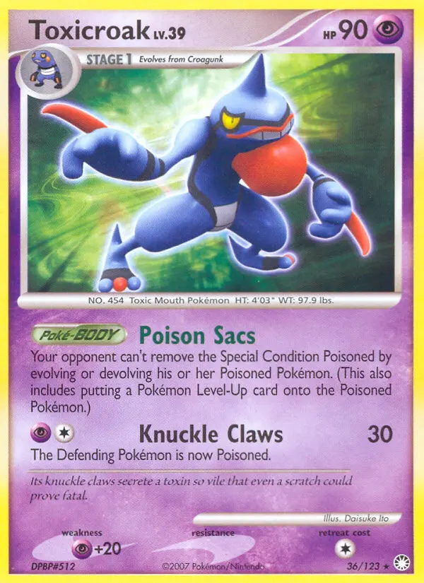 Toxicroak Rare Pokemon card #36 from Mysterious Treasures