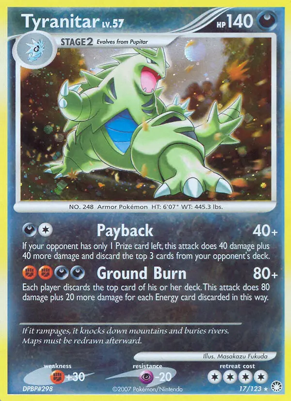 Tyranitar Rare Holo Pokemon card #17 from Mysterious Treasures