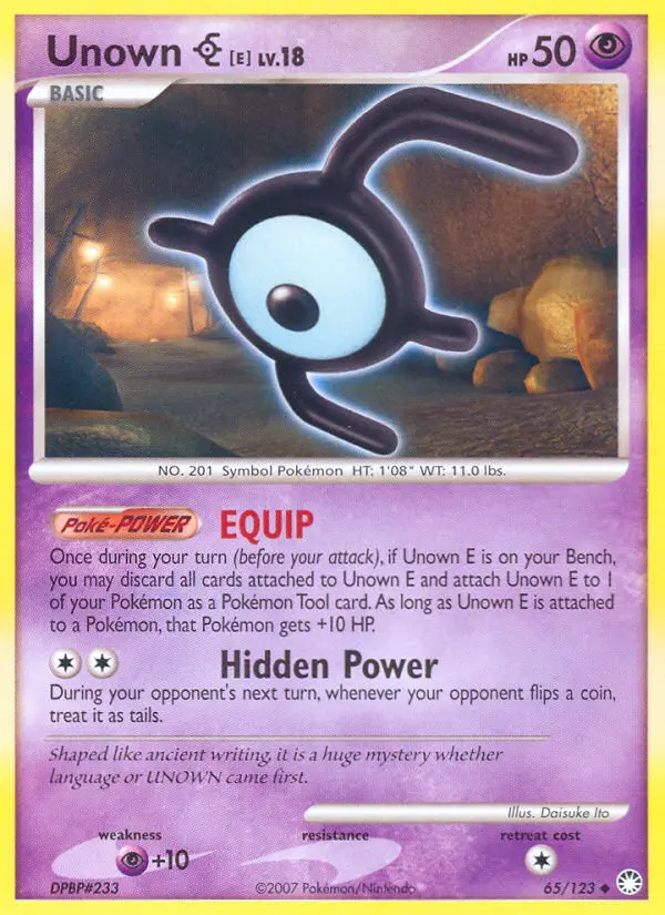Unown E Uncommon Pokemon card #65 from Mysterious Treasures