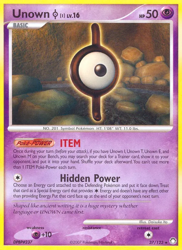 Unown I Rare Pokemon card #37 from Mysterious Treasures