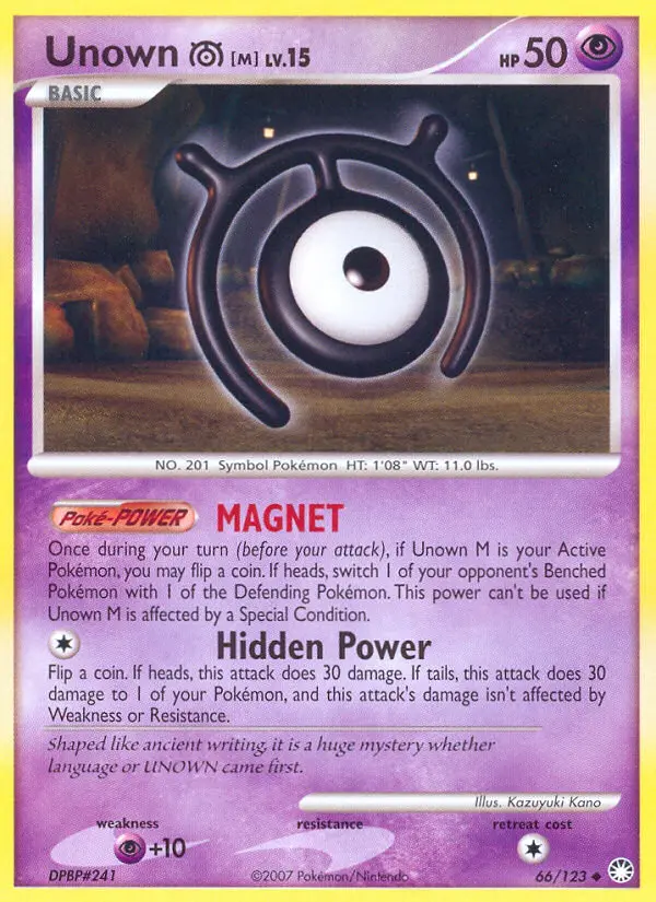 Unown M Uncommon Pokemon card #66 from Mysterious Treasures