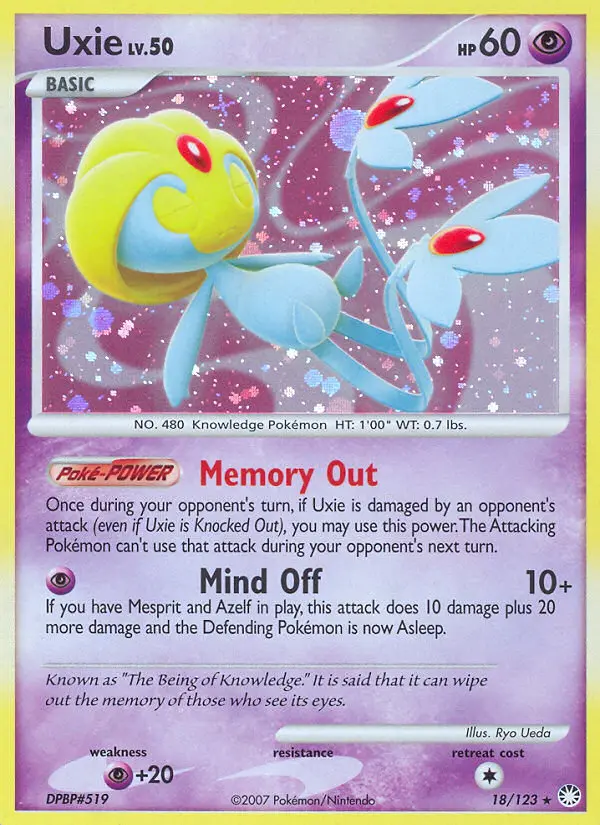 Uxie Rare Holo Pokemon card #18 from Mysterious Treasures